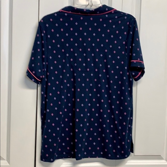 Secret Treasure Blue Pink Print Pocket Short Sleeve Pajama Top Size L - Picture 3 of 5